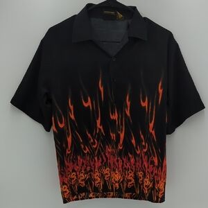 Vintage Y2k No Contest Dragon Flame  Boys Shirt Large Button Down Short Sleeve